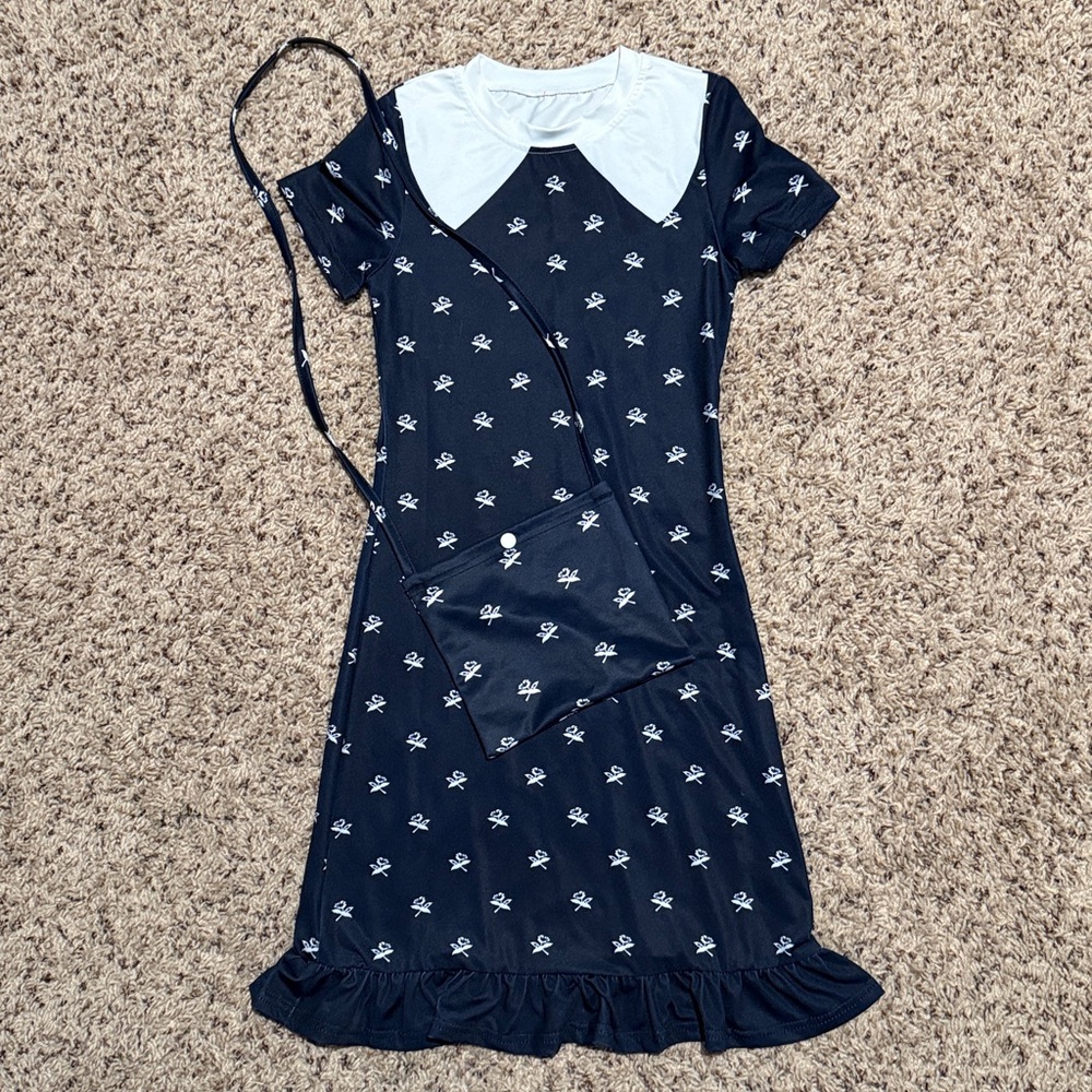 Girls size 6/7 Wednesday Addams dress with matching crossbody